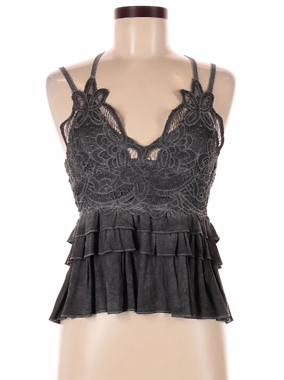 New: POL Mineral Washed Floral Lace Bodice Strappy Back Tank Top• Small